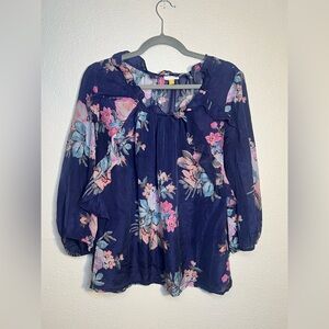 Anthropologie Brand Leifsdottir Floral Silk Blouse Sz 14 EUC Romantic Boho Vibes